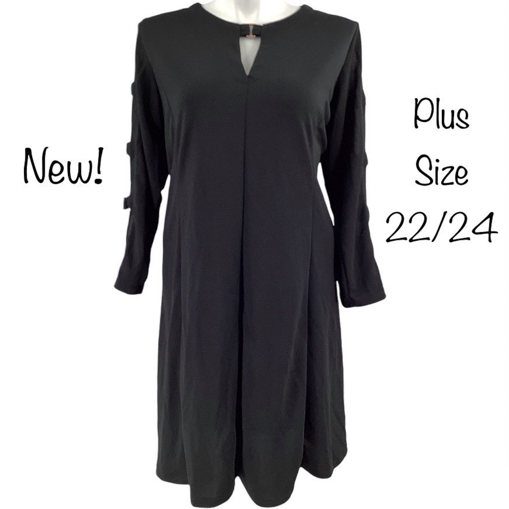 Avenue Black Long Sleeve Dress Gold Hardware Open Sleeves New! Plus Size 22/24